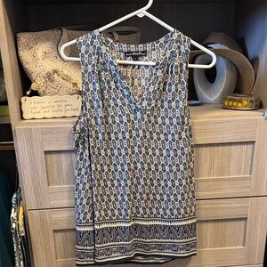 new directions Navy and Cream Printed Sleeveless V-Neck Top